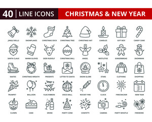 Set of vector icon Christmas and new year in lineal style