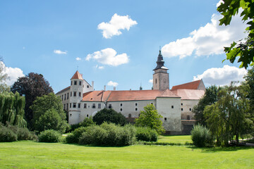 Fototapeta na wymiar Telc, Czech republic, old castle view summer sunny day view blue sky tourism landmark