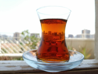Turkish tea freshly brewed in a tea glass
