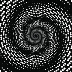 White halftone dotted stripes in vortex form. Geometric art. Trendy design element for frame, logo, tattoo, sign, symbol, web, prints, posters, template, pattern and abstract background