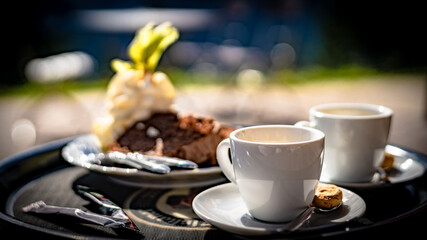 Espresso and chocolate cake with cream
