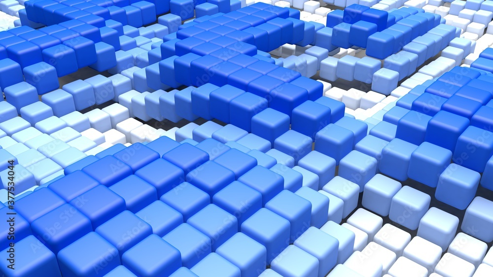 Poster abstract white and blue shade wavy cubes grid surface landscape background 3d rendering