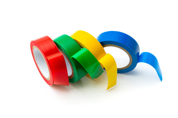 Insulating tape of different colors on a white background. Isolated.