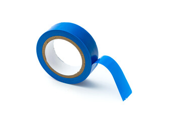 Insulating tape in blue on a white background. Isolated.