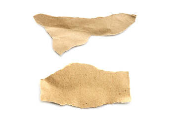 Recycled paper craft stick on a white background. Brown paper torn or ripped pieces of paper isolated on white background.