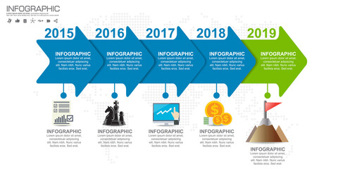 Timeline infographic road map with businessicons designed for template milestone element, modern diagram process chart Vector illustration.