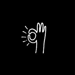 Okay OK hand gesture hand drawn lined icon doodle for t-shirt or poster design. Isolated on black background. Vector  illustration