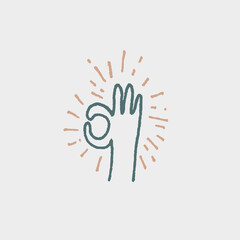 Okay OK hand gesture hand drawn lined icon doodle for t-shirt or poster design. Isolated on white background. Vector illustration