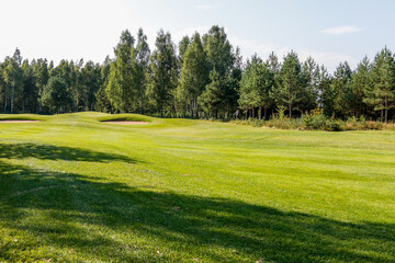 The Summer landscape golf course panorama and background. 