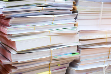 Pile of bunch education documents or books report teacher after approve and checking from admistrator, Annual Reports document for evaluation in student study in university office