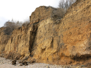 Rockslide. Mountain landslide in an environmentally hazardous area. Large cracks in earth, descent...