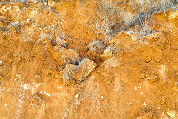 View bird's-eye view. Background mountain landslide in an environmentally hazardous area. Large...