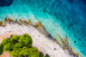Croatia. Coast with rocks as a background from top view. Blue water background from top view. Summer seascape from air. Travel - image