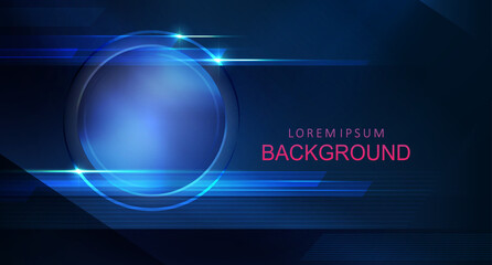 Geometric dark background with blue color gradient, light stripes, round frame