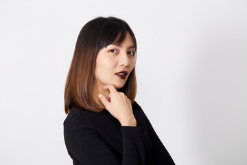 Naklejka na ściany i meble Asian Woman in black dress on white