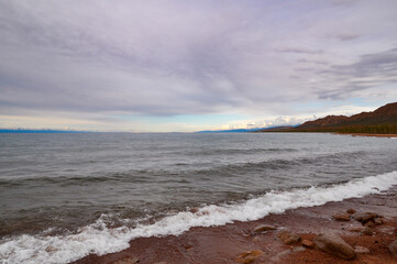 Lake Issyk-Kul, Kyrgyzstan in the evening light