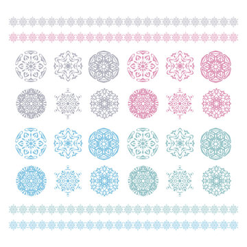 Christmas background, Vector snowflakes pattern, Snow flake silhouette. Pastel ornament, snowflakes border, holiday pattern. Winter symbol.
