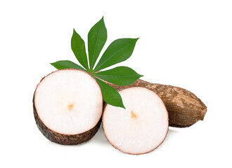 cassava with leaf isolated on white background