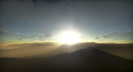 sunrise over the mountains landscape sky 3D