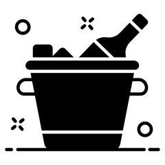 
Chilled wine in a bucket, vector of alcoholic beverage 
