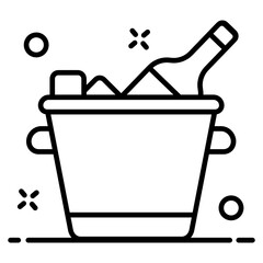 
Chilled wine in a bucket, vector of alcoholic beverage 
