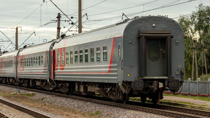 Obraz premium the last car of the outgoing train from the station