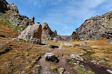 High in the mountains the grass scorched by the sun