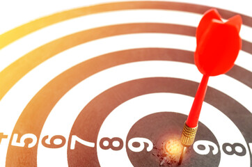 Target hit in the center by arrows. Success goals Targeting the business concept. Dartboard is the...