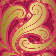 Pink and gold abstract seamless pattern. Vintage vector ornament template. Paisley elements. Great for fabric, invitation, background, wallpaper, decoration, packaging or any desired idea.