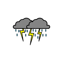 Illustration of rain accompanied by thunderstorms. rain icon with black clouds falling raindrops and thunderstorms