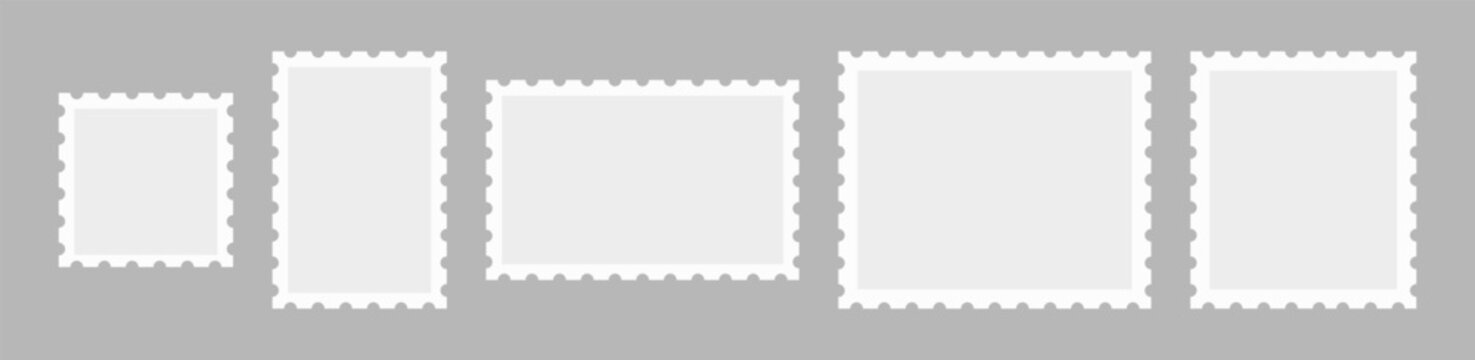 Set Postage stamps template. Blank frame of postal stamp for mail envelope. Vector illustration EPS10.