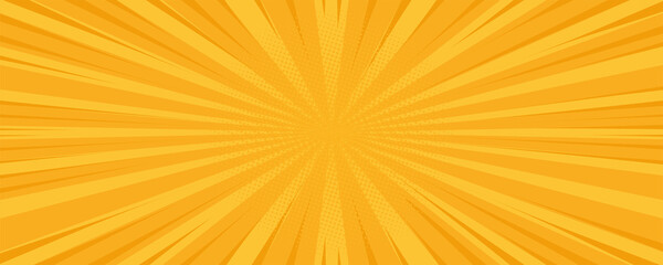 Pop art comic yellow background. Summer backdrop. Sunbeam Pattern yellow colored. Vintage vector halftone illustration. EPS 10 © Bohdan
