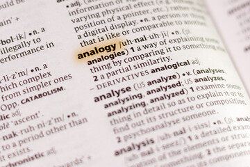 Ivanovsk, Russia - November 19, 2018: The word or phrase Analogy in a dictionary.