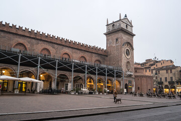 The Clock Tower of the Rotonda San Lorenzo church, located in Piazza delle Erbe, Mantua, Lombardy,...