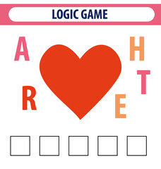 Worksheet for preschool kids.Words puzzle educational game for children. Place the letters in right order. Cute illustration of logic puzzle game for study English. Find the correct places	