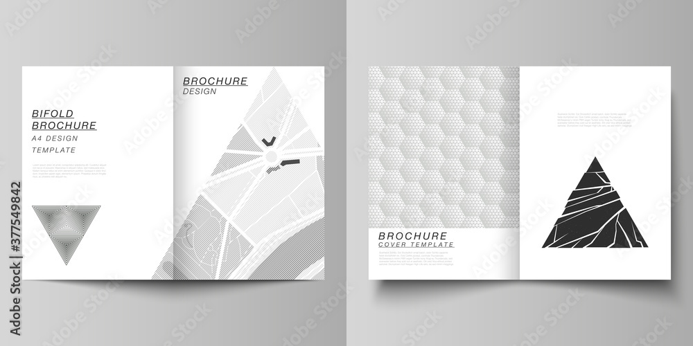 Poster vector layout of two a4 format modern cover mockups design templates for bifold brochure, magazine, 