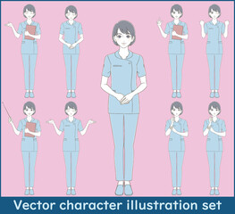 Hand-painted style uniformed female illustration facial expression set