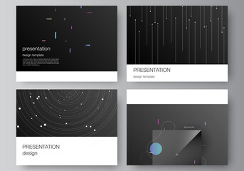 Vector layout of the presentation slides design business templates, multipurpose template for presentation brochure, brochure cover. Tech science future background, space design astronomy concept.