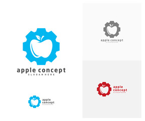 Apple Gear logo design vector template, Fruits Apple icon symbol
