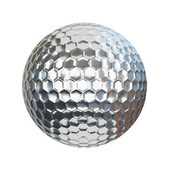 Silver golf ball isolated on white background, save clipping path