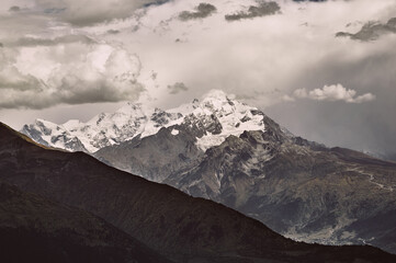 Panoramic view of the mountains of Svaneti near the town of Mestia in Georgia.