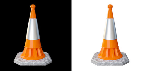 Orange and White reflective Traffic cones isolated on white background, save clipping path