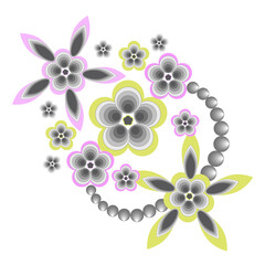 Vector illustration of flowers in black and white with a multi-colored outline.