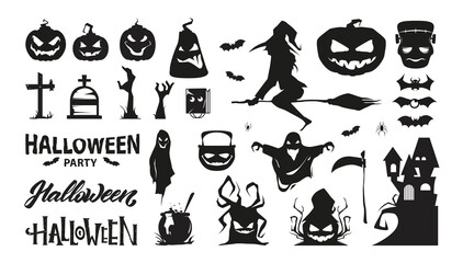 Fototapeta premium Set of halloween characters. Silhouette collection. Vector illustration
