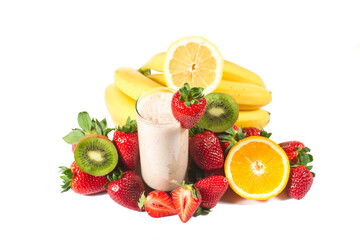 Fototapeta na wymiar healthy strawberry smoothie with fruits