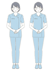 手描き風　制服を着た女性のイラスト表情セット