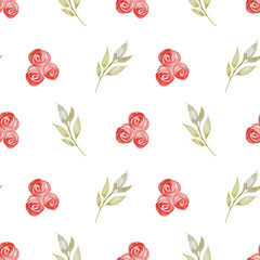 Green leaves and roses seamless watercolor pattern. Background texture. fathion trend print. hand drawn