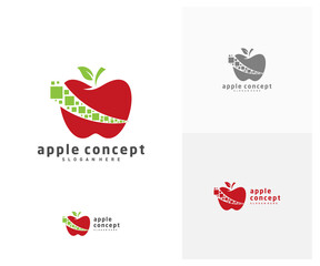 Pixel Apple logo design vector template, Fruits Apple icon symbol