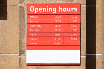 Business shop opening and closed times in hours and days