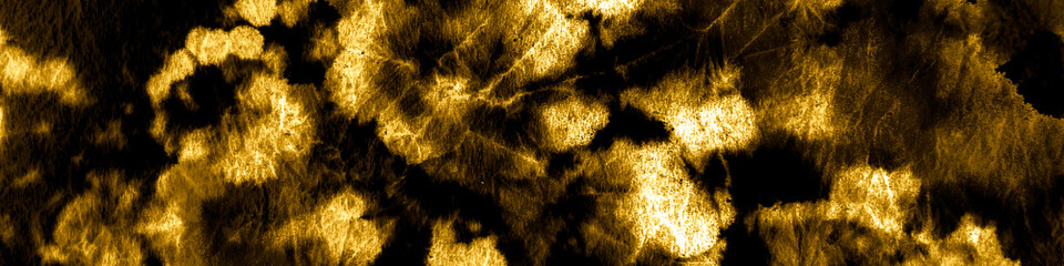 Gold Hard Grunge Texture. Foil Black Rough Tie Dye Print. Vintage Rustic Pattern. Funky Dark Background. Black Cream Tie Dye Shibori Pattern. Gold Dark Background. © Kate Si